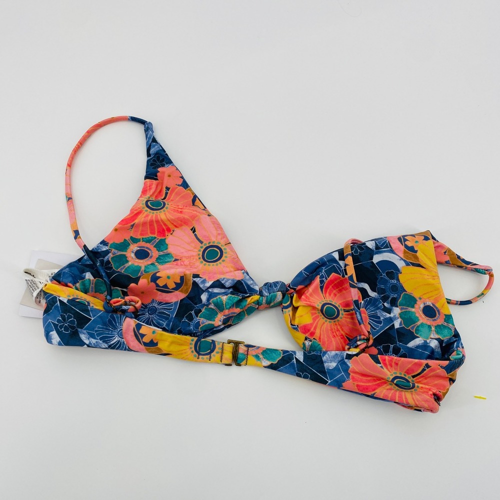 O'Neill Sahara Sun Bikini Top Womens Medium Blue Floral Knot Front Triangle Swim - Picture 3 of 4